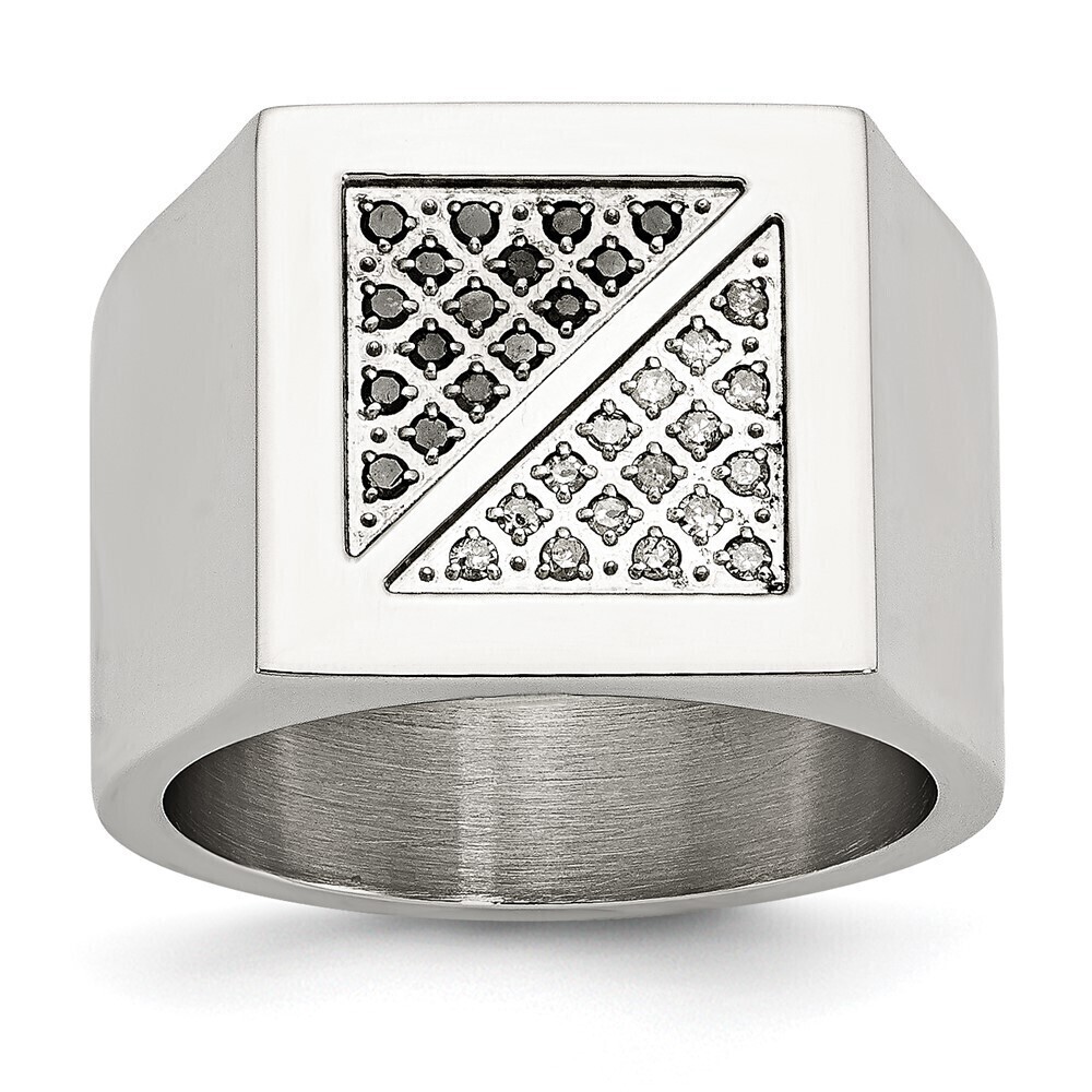 Kazi Luxury Chisel Stainless Steel Polished 1/4 Carat Black & White Diamond Ring